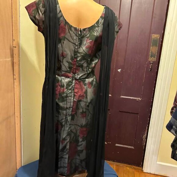 Vintage 1950s/60s Wiggle dress with sheer Chiffon Overlay - Picture 4 of 5